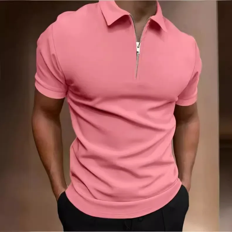 Men's Polo Shirt Solid Color Short-Sleeved Lapel T-shirt Casual Fit Top Men Clothing Summer