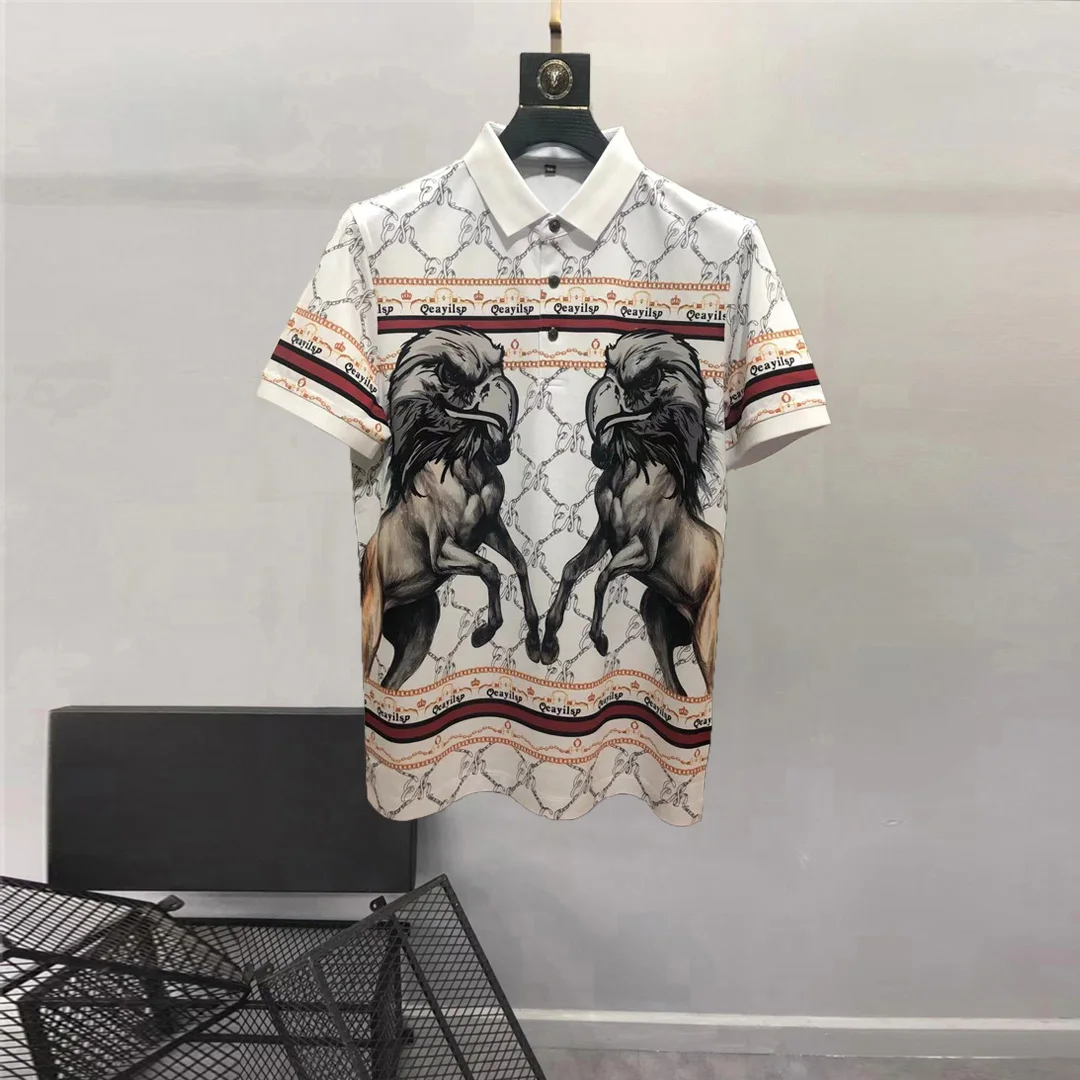 European and American men\'s wear summer 2022 new  Animal print on short sleeve lapel  Fashion cotton T-shirt