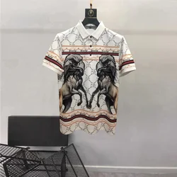 European and American men's wear summer 2022 new  Animal print on short sleeve lapel  Fashion cotton T-shirt