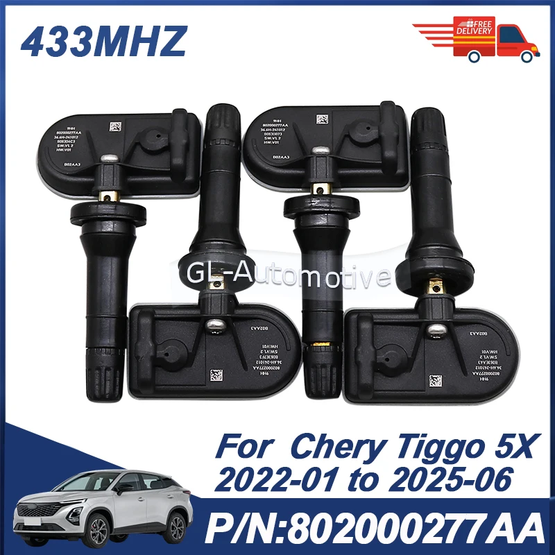

Комплект из 4 датчиков TPMS для Chery Tiggo 5X 2022-2025, датчик давления в шинах 8 PLUS, 802000277AA, 433 МГц