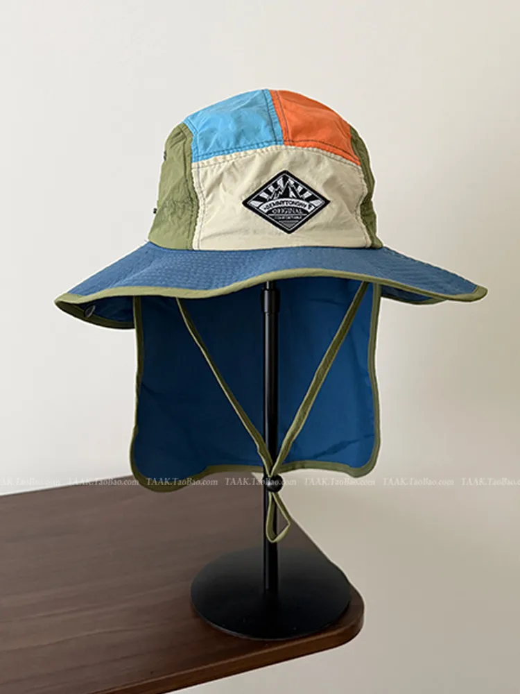 Outdoor Color Block Quick Dry Neck Protection Fishing Hat for Women Spring Summer Camping UV Protection Sun Bucket Hat