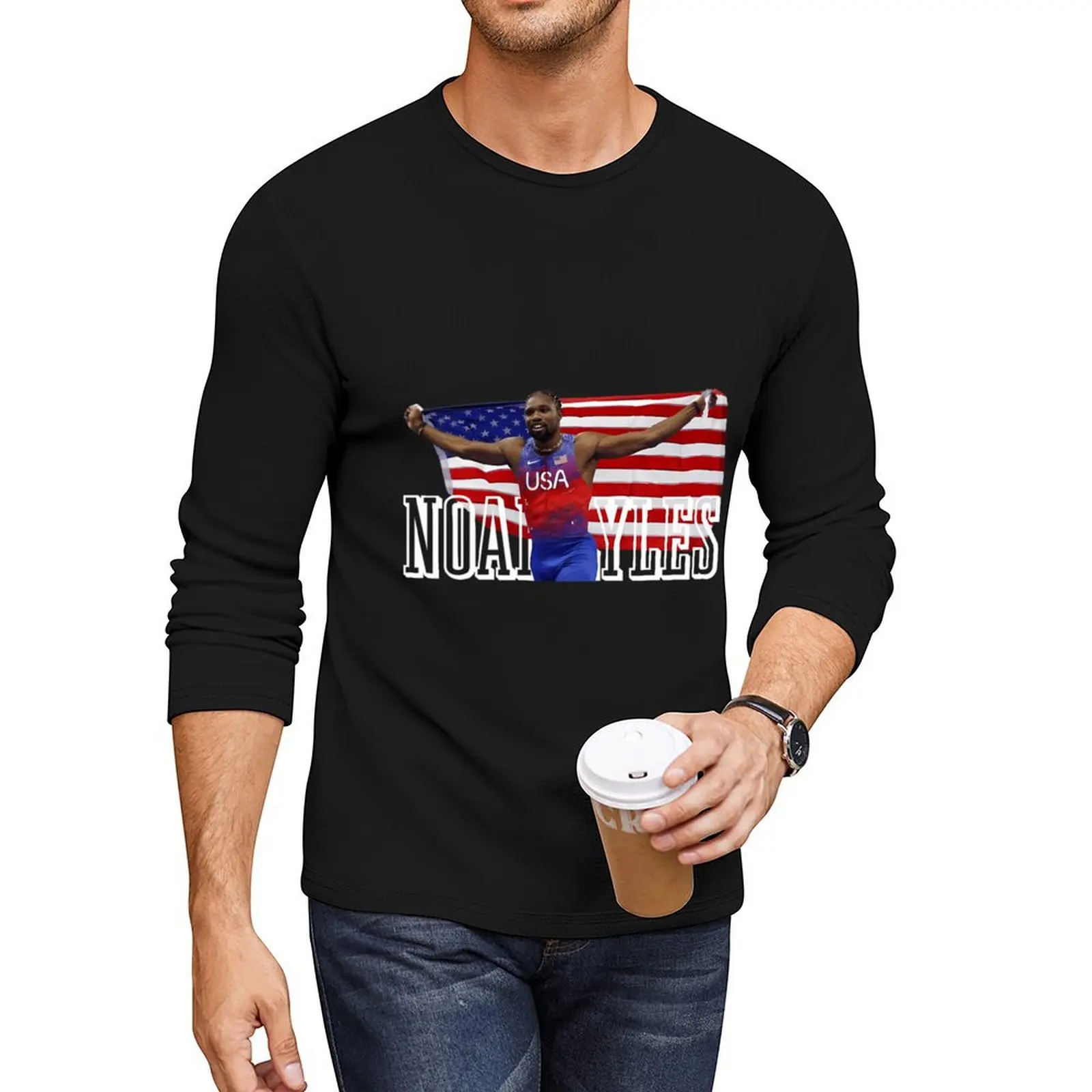 

Noah Lyles USA Flag Long T-Shirt anime kawaii clothes mens t shirts