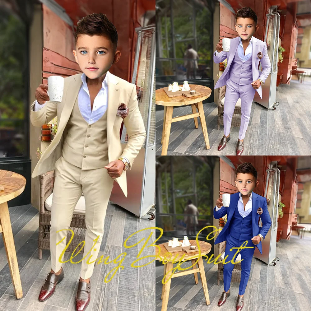 

Cream Boys Suit Pants Vest Three Piece Kids Wedding Tuxedo Formal Party Holiday Clothes Custom Child