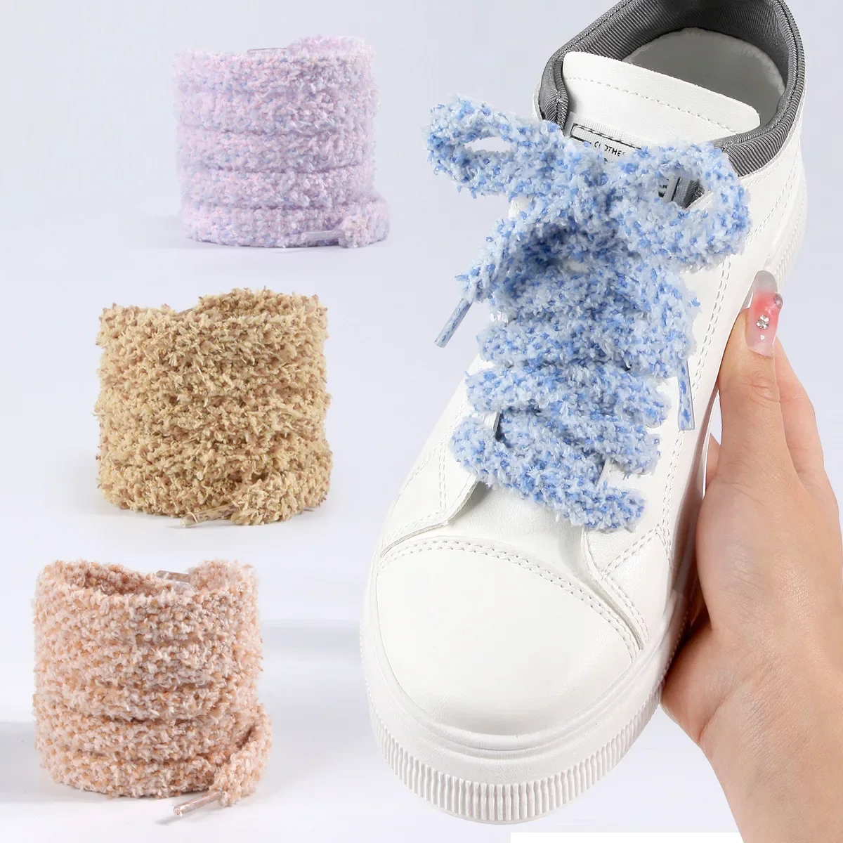 

1cm Wide round Plush Shoelaces for Sneakers Flat ShoesFashion Casual Shoe Laces Accessories Multiple Lengths 100/120/140/160cm