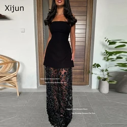 Xijun Sexy Black Prom Dresses Satin Appliques Beadings Corset Back Evening Dresses Woman Elegant Long Party Gowns Customized