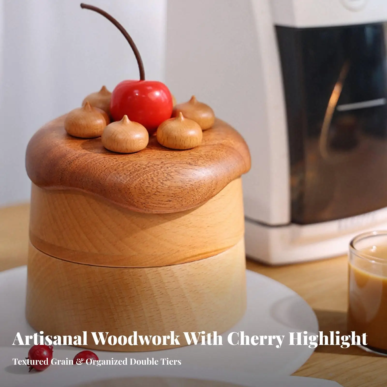 Wooden Decorative Cake Container Box with Lid for Jewelry Organizer Storage on Vanity Table
