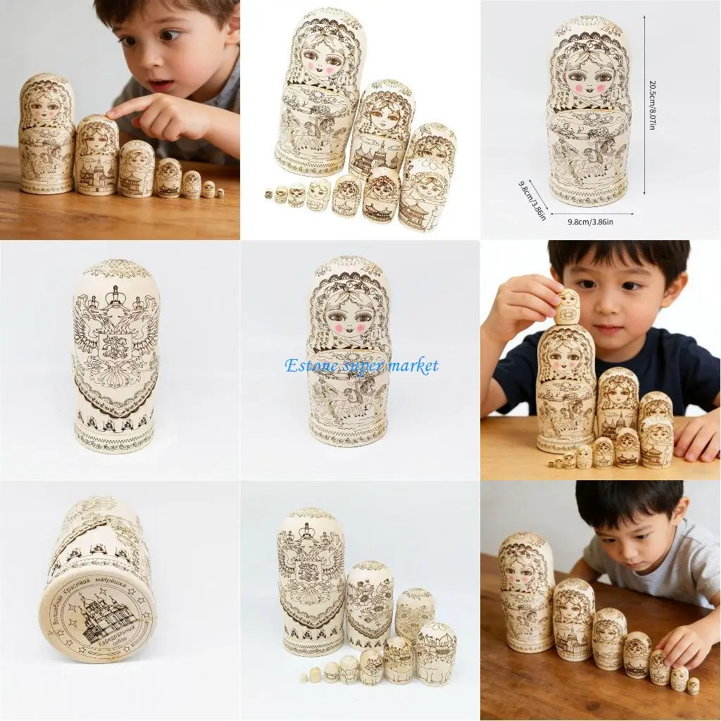 090B 10 طبقة ماتريوشكا التقليدية دمى التعشيش الروسية التفاعلية سطح المكتب الشكل دمية الوالدين والطفل نشاط الترابط لعبة