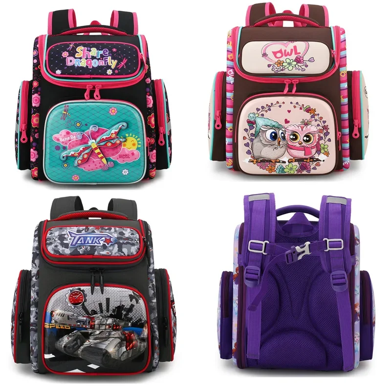 Mochila escolar con dibujo de búho en 3D para niños y niñas, morral ortopédico plegable para escuela primaria, novedad