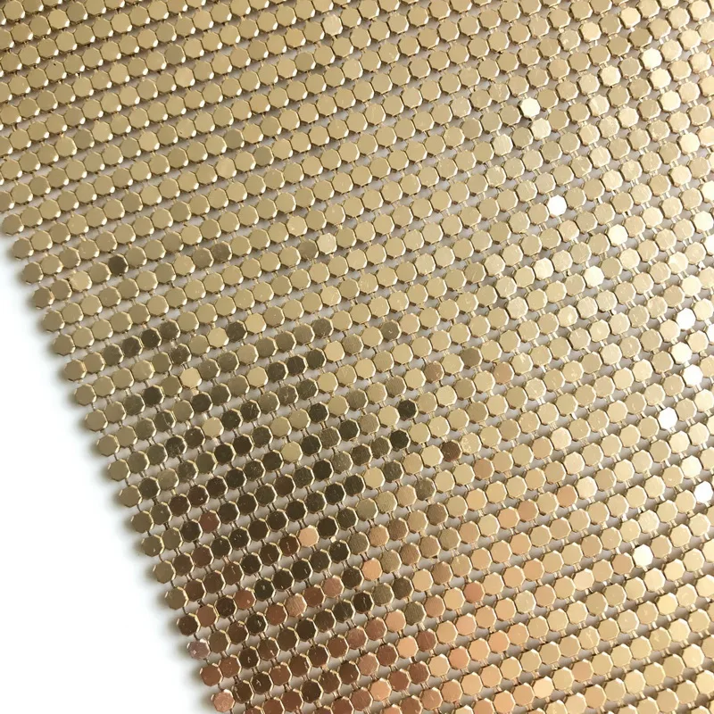 Shiny Gold Metal Sequin Mesh Fabric, 3mm, 4mm, Fit for Chainmail Clothes, Sewing, Party Evening Dress