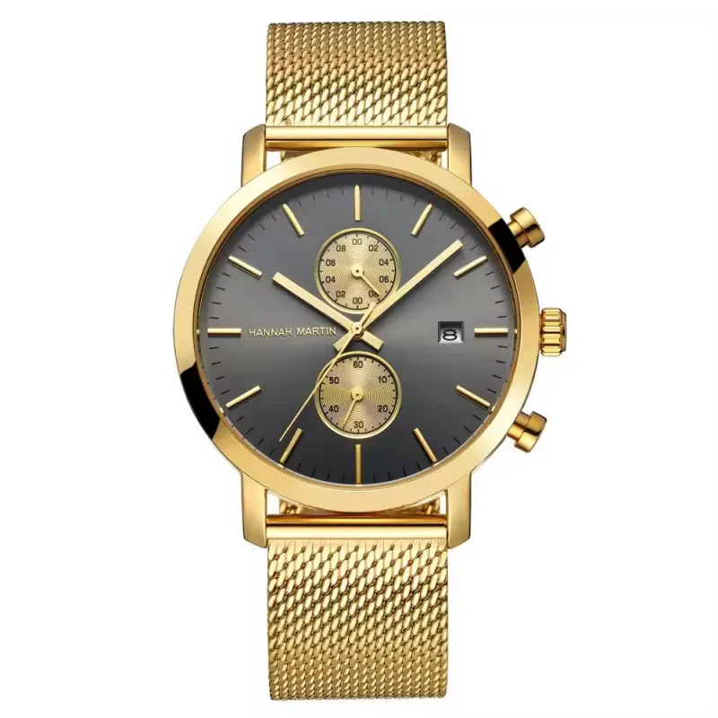 Custom Chronograph Watch Men Stylish Casual Stainless Steel Band Waterproof Sport Calendar Chronograph Japan Movement Wristwatch