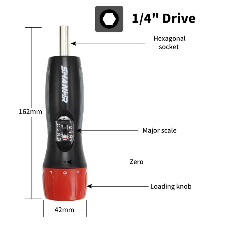 SHANHR 1/4” Drive Torque Wrench Screwdriver Set 10-70 In-lb,Preset Torque Screwdriver with 10Bits for Maintenance,Bike