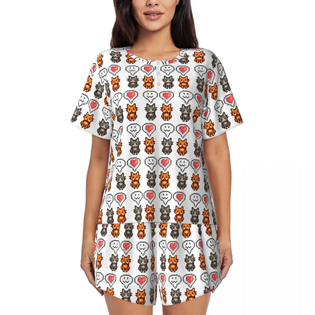 

Ночная рубашка Stardew Valley Video Gamer с круглым вырезом и короткими рукавами для сна, женский мягкий пижамный комплект с короткими штанами