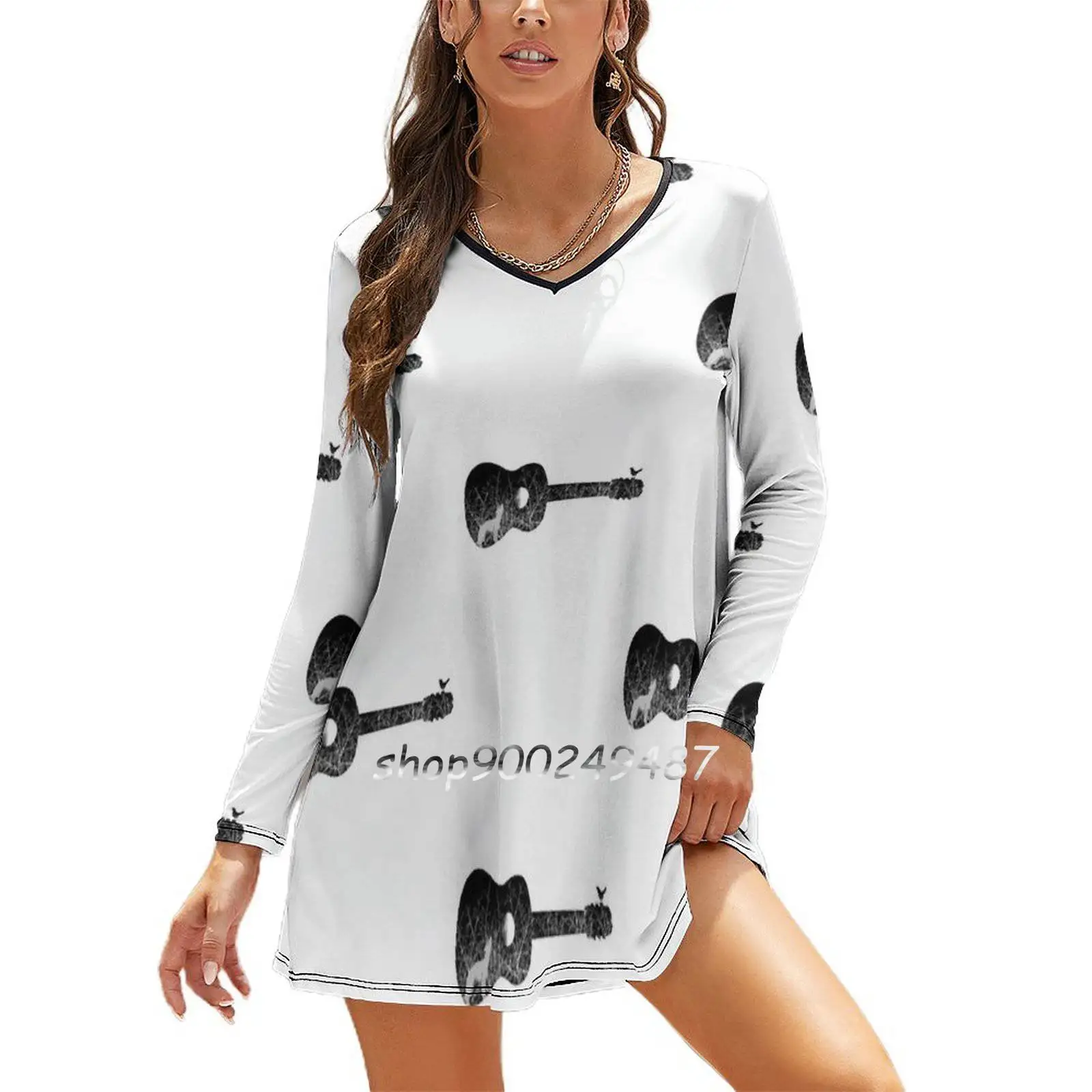 

Night Sounds Elegant Party Women Dress Slim V Neck Long Sleeve Dress Casual Dresses Night Sounds Musical Instruments Musician