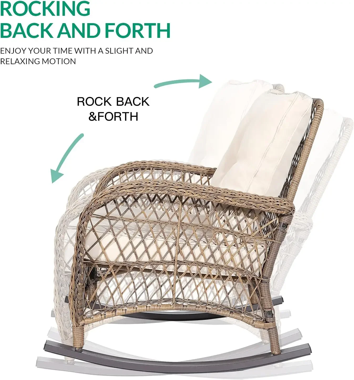 USA Stock3-Piece Outdoor Conversation Bistro Set, Patio Wicker Rocking Chairs Rattan Furniture Sets w/ 2 Rattan Chairs, Cushions