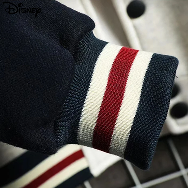 Imagem -06 - Disney 2023 Nova Chegada Retalhos Algodão Topo Moda Logotipo Mickey Mouse Impressão Casual Bomber Jaqueta de Beisebol Cabolsa Cardigan Solto