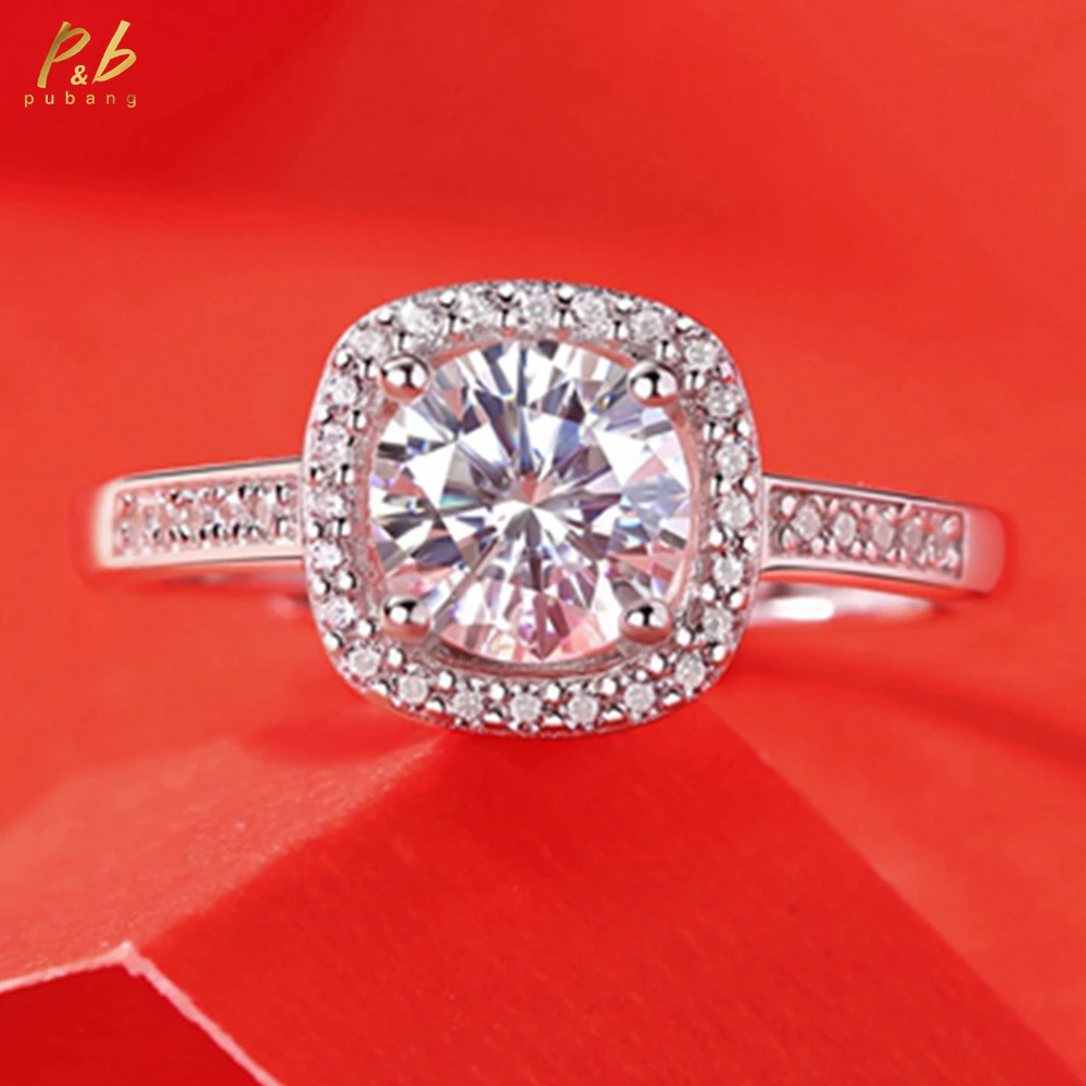 

PuBang Fine Jewelry 925 Sterling Silver 0.5-1 CT GRA Real Moissanite Diamond Gems Wedding Engagement Adjustable Ring for Women
