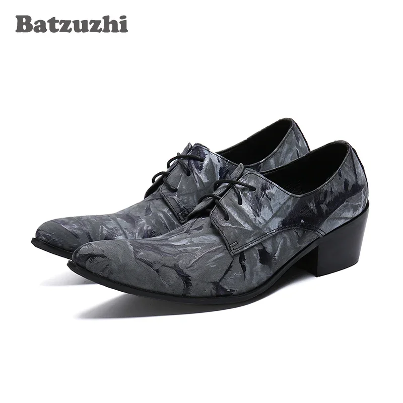 

Batzuzhi 6.5cm High Heel Men Shoes Formal Leather Dress Shoes Lace-up Business Oxfords for Mens Party and Wedding sepatu pria