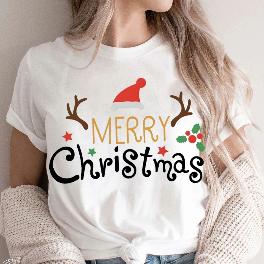 Merry Christmas Santa Hat Reindeer Women Clothes Cute Christmas Women Clothing Holiday Christmas Women's Clothing Cute T-shirt's