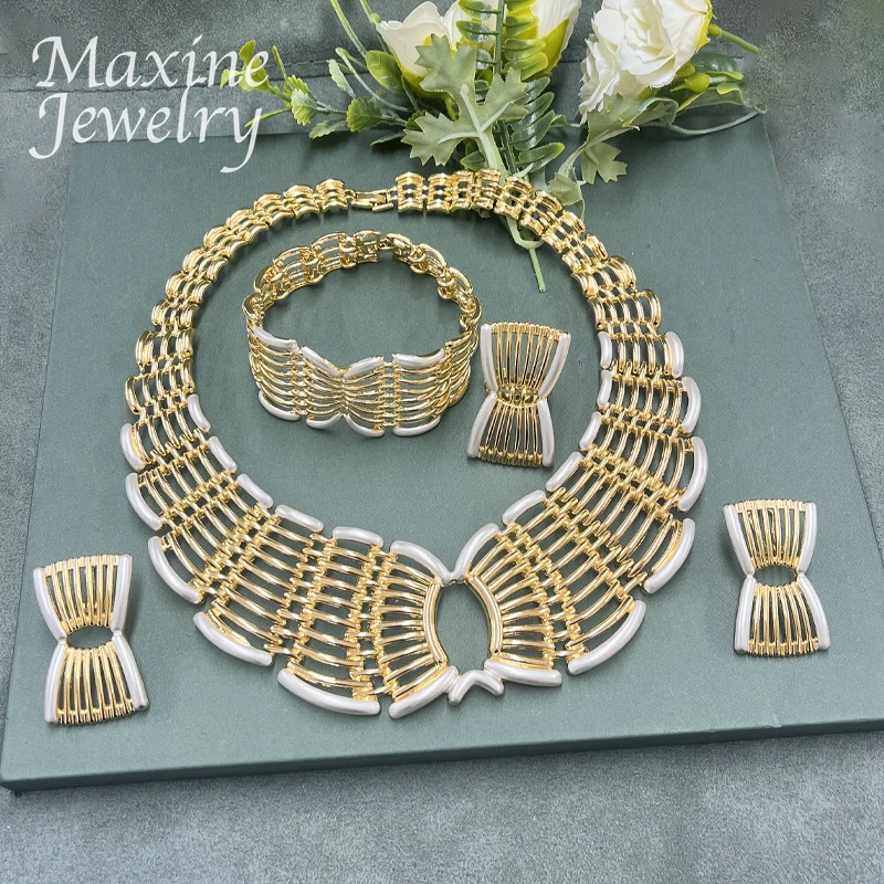 Original Dubai 18K Gold Plated Jewelry Set Women Exquisite Italian Necklace Earrings Bracelet Ring Bridal Wedding Party Gifts