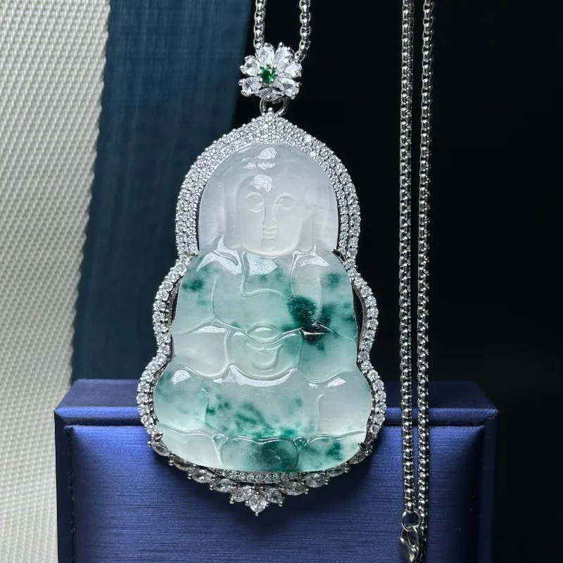 

Natural High-ice Quartzite Jade Guanyin Pendant, Exquisite Fashion