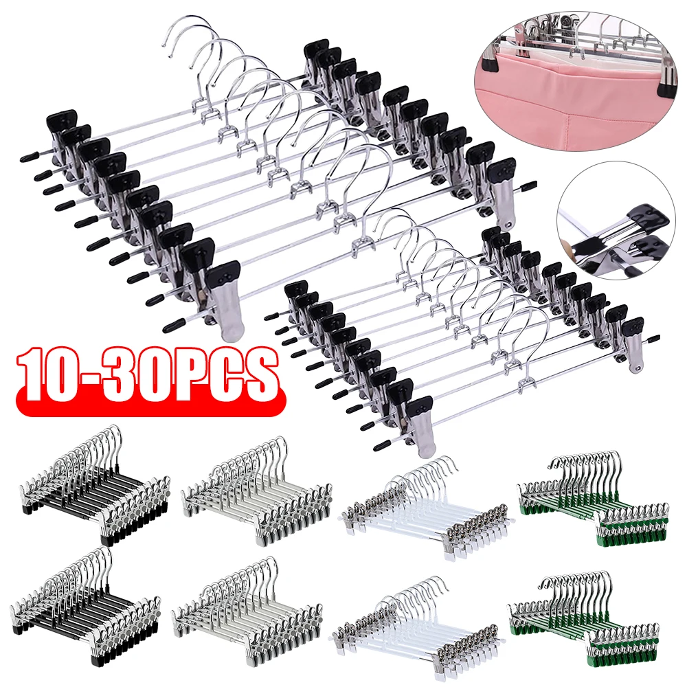 

10-30Pcs Pants Hangers With Clips Adjustable Skirt Hangers Non-Slip Trousers Hanger Jeans Pants Clothes Hangers Wardrobe Storage