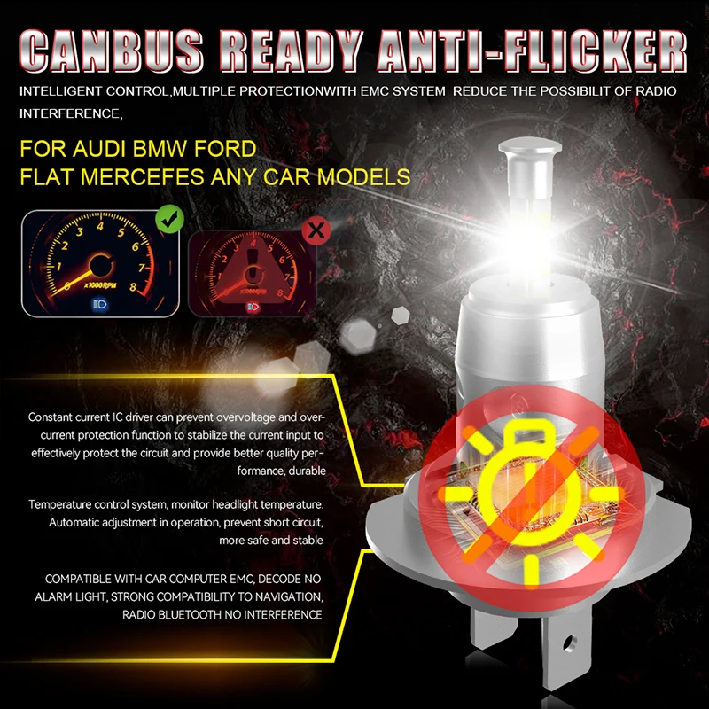 360 H7 LED سيارة المصابيح الأمامية Canbus مصباح ليد للسيارة ثلاثية الأبعاد 9084 CSP رقاقة توربو LED H7 1:1 كشافات صغيرة عالية منخفضة شعاع 6000K 2 قطعة