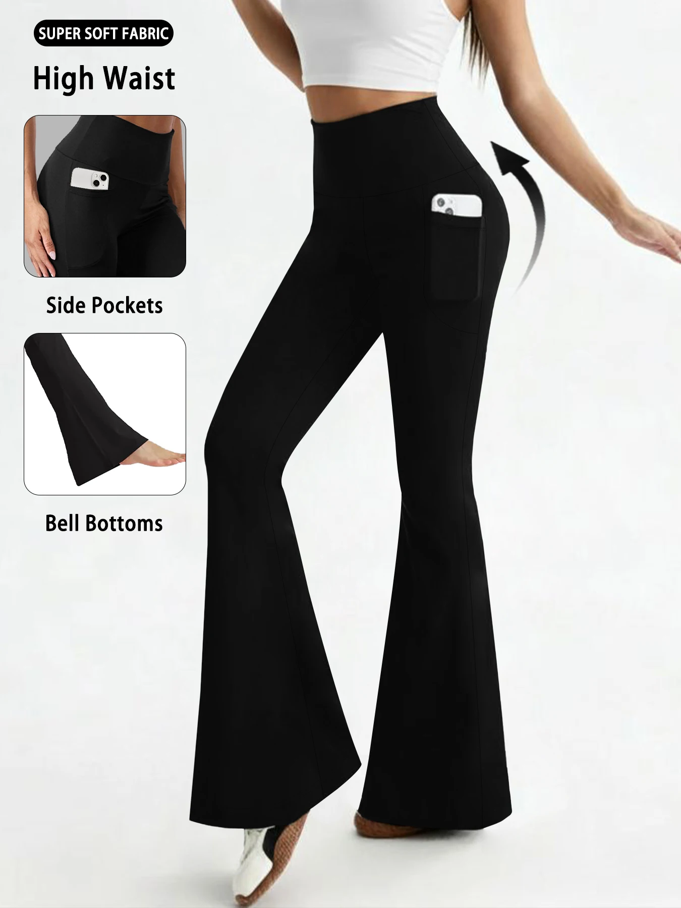 

Женские расклешенные леггинсы с карманами, с высокой талией, супер мягкие, с контролем живота, без прозрачности, для йоги, бега, тренировок, дома, повседневного использования