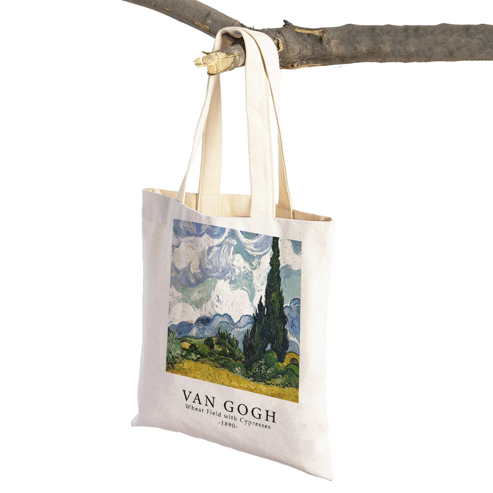 Vincent Van Gogh Oil Paintings Print Women Shopping Bags Double Sided Eco Casual Canvas Shoulder Handbag Shopper Bag