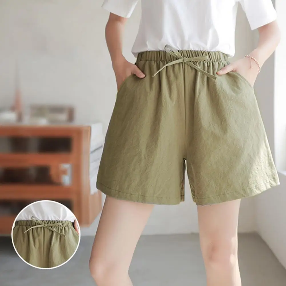 Cotton Linen Shorts Women'S Double Layered Pleats Hem Straight Leg Casual Pants High Waist Sports Loose Shorts Versatile Pants