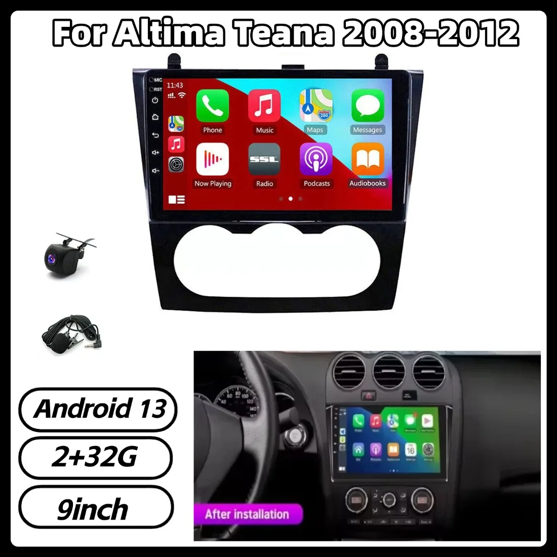 

9inch 2+32GB Car Stereo Radio GPS Navigation Head Unit For Altima Teana 2008-2012 Car Stereo Radio Bluetooth WiFi SWC Parts