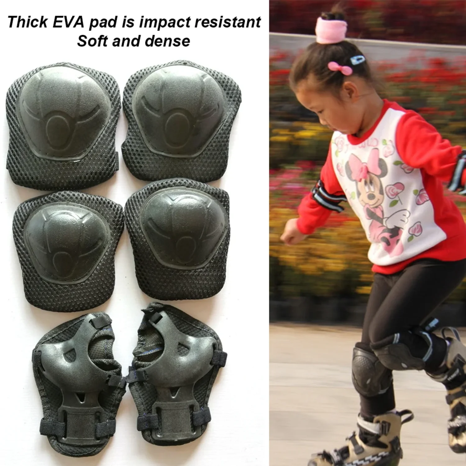 6pcs Knee Pads Sports Handguard Safety Children Roller Blading Outdoor Sponge Protection Gear Set Elbow Adjustable Skateboarding