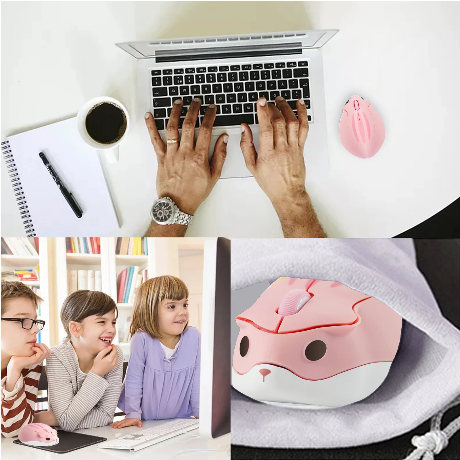 Ratón inalámbrico con Bluetooth/2,4G para niños, Mouse óptico Mini, ergonómico, USB, 1200 DPI, color rosa, para PC, portátil