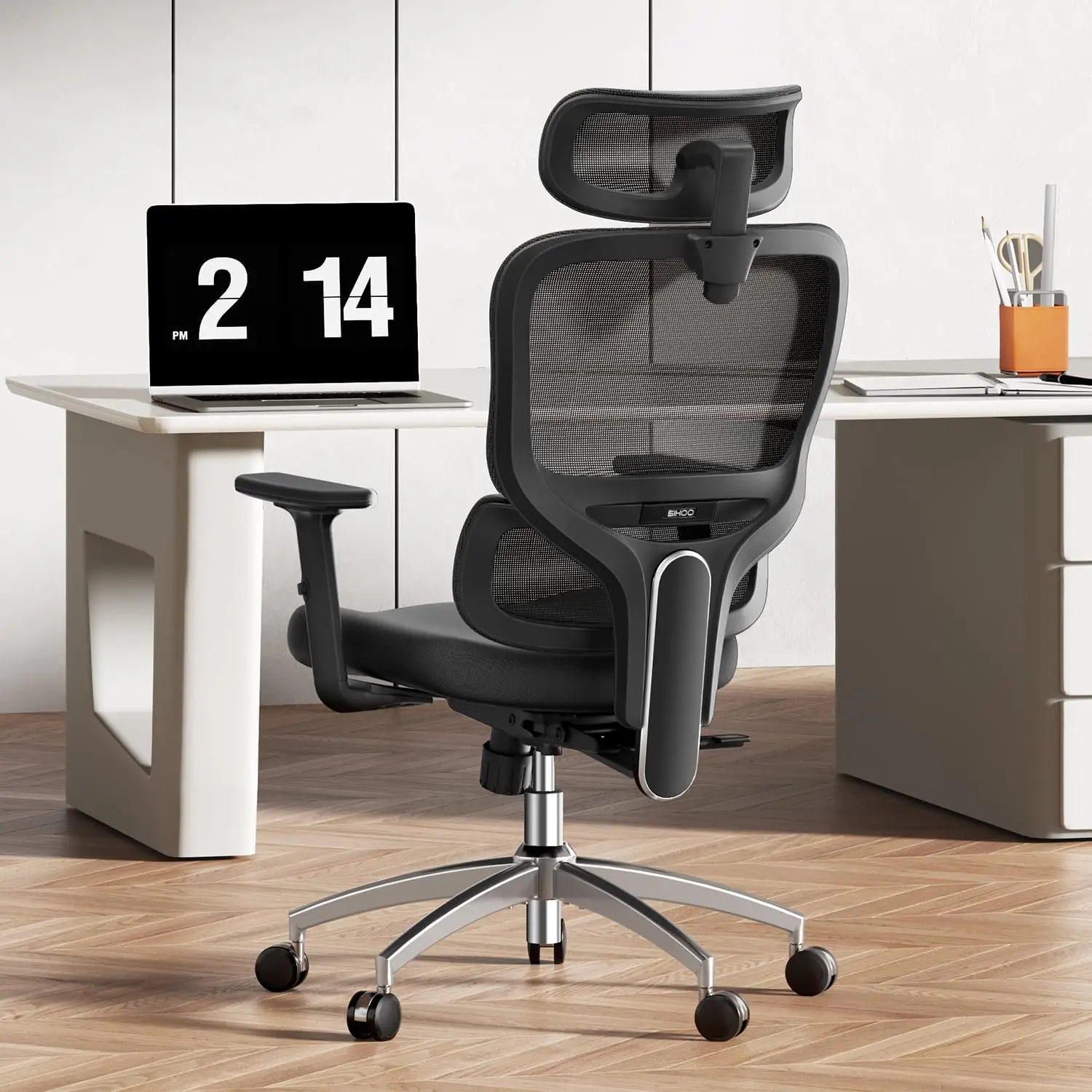 Ergonomic Office Chair, High Back Task Chair with Lumbar Support, Adjustable Headrest, Black