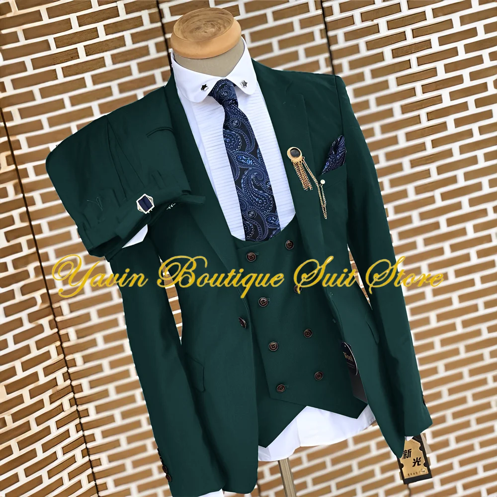 Conjunto de 3 piezas de esmoquin para novio con solapa de muesca, trajes de hombre de alta calidad, chaqueta Formal, pantalones, chaleco, chaqueta