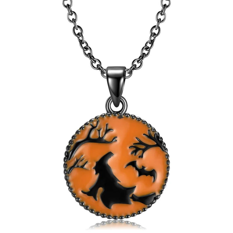 Halloween Gift Witch Necklace S925 Silver Plated Black Gold Droplet Pendant