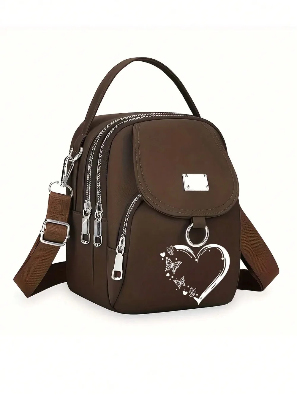 1pc frauen Nylon Schulter Tasche Herz Schmetterling Muster Casual Mini Umhängetasche Einstellbar Multi-Schicht Einfarbig hand Tasche – Detail 9