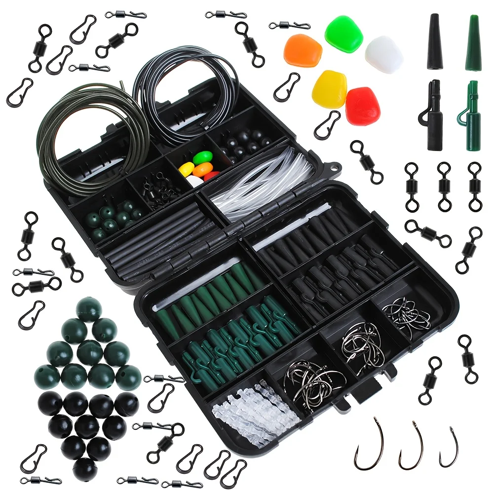 278pcs/set Fishing equipment set box, fishing gear accessories, heat shrink tubing, fishing hook, eight shaped ring combination