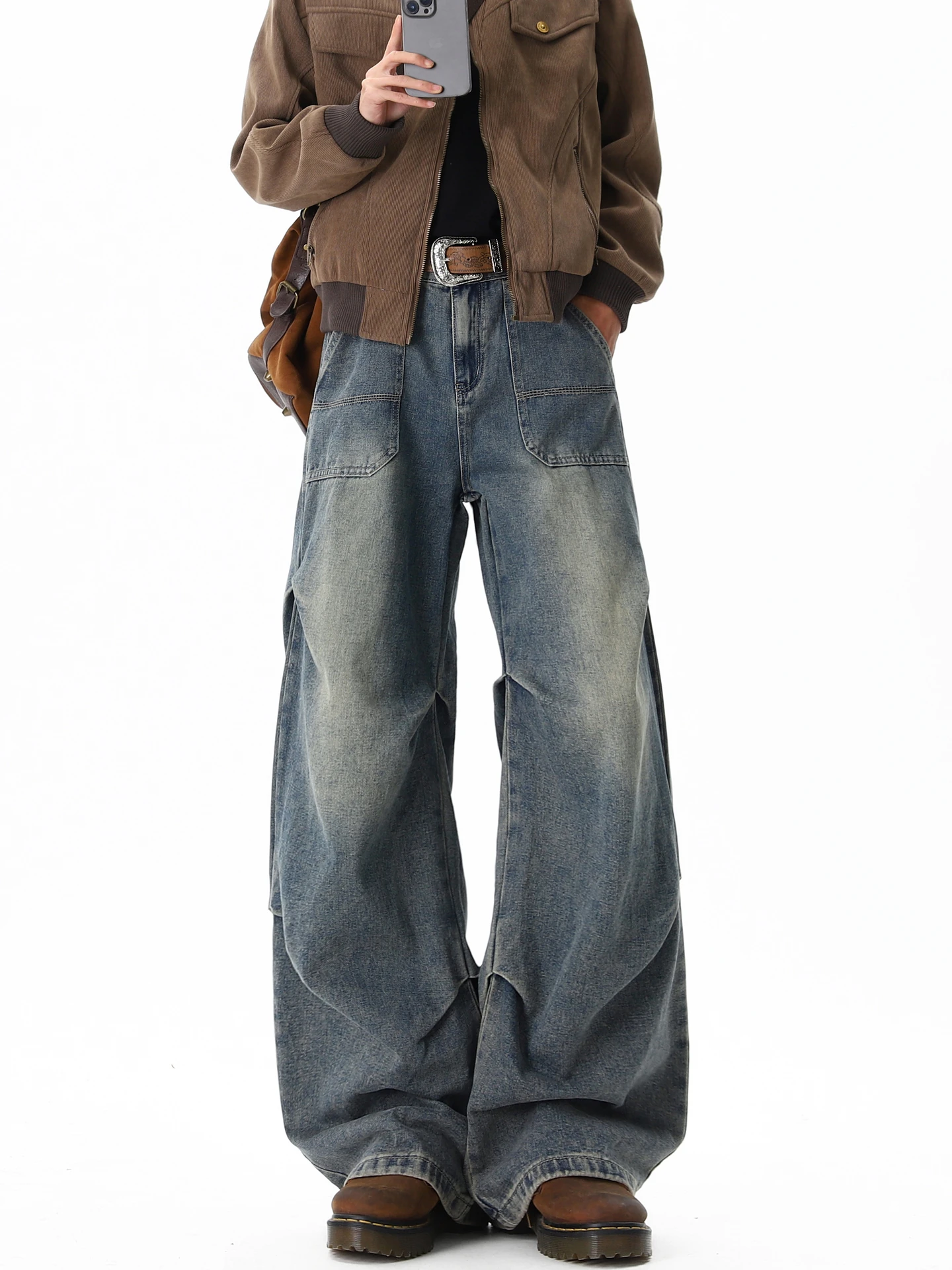 

Wukong Has Goods American Trendy Brand Men's Vintage Waed Straight Leg Jeans Loose Fit Casual Long Pants Youth ular