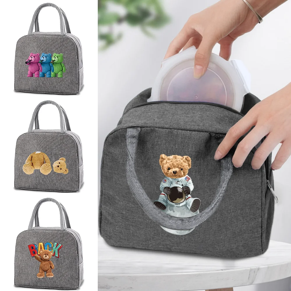 

Bear Insulated Lunch Dinner Bags Canvas Handbag Drinks Cooler Thermal Lunch Bags Women Convenient Lunch Box Tote Picnic Food Bag