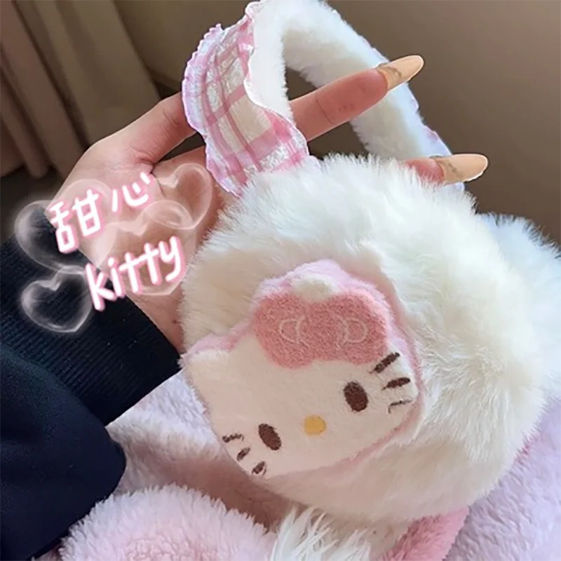 

Sanrio Hellokitty плюшевые наушники розовые портативные складные грелки для ушей зимние теплые наушники защита от холода мягкие уличные наушники
