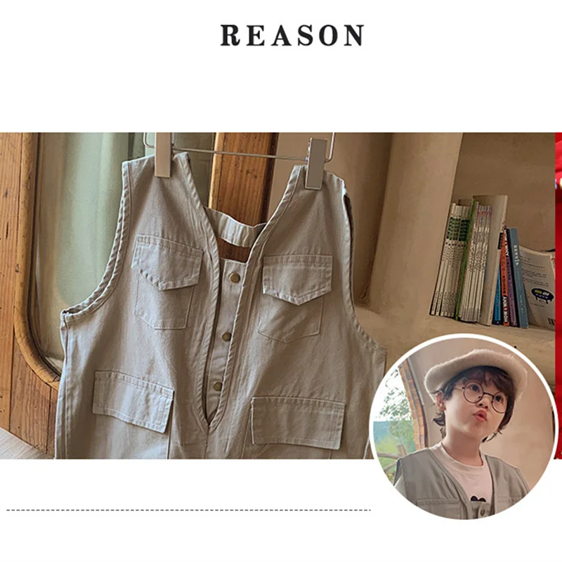 2022 Spring Summer Unisex Kids Overall Fashion Korean Children Denim Sleeveless Jumpsuit Clothes Baby Boys Girls Casual Trousers