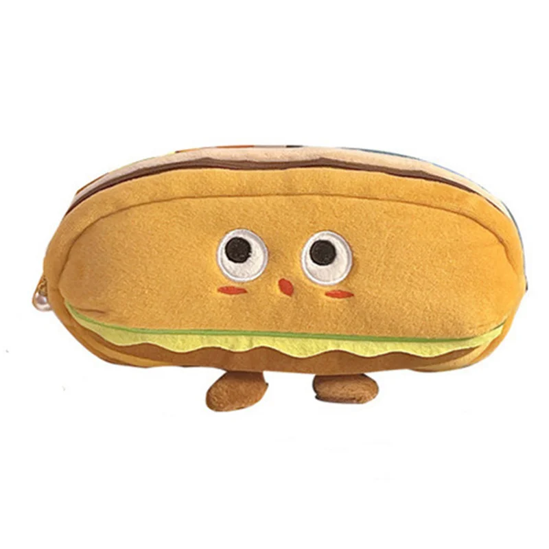 Funny bread pencil case plush creative pencil bag School stationery bag Office desk storage bag