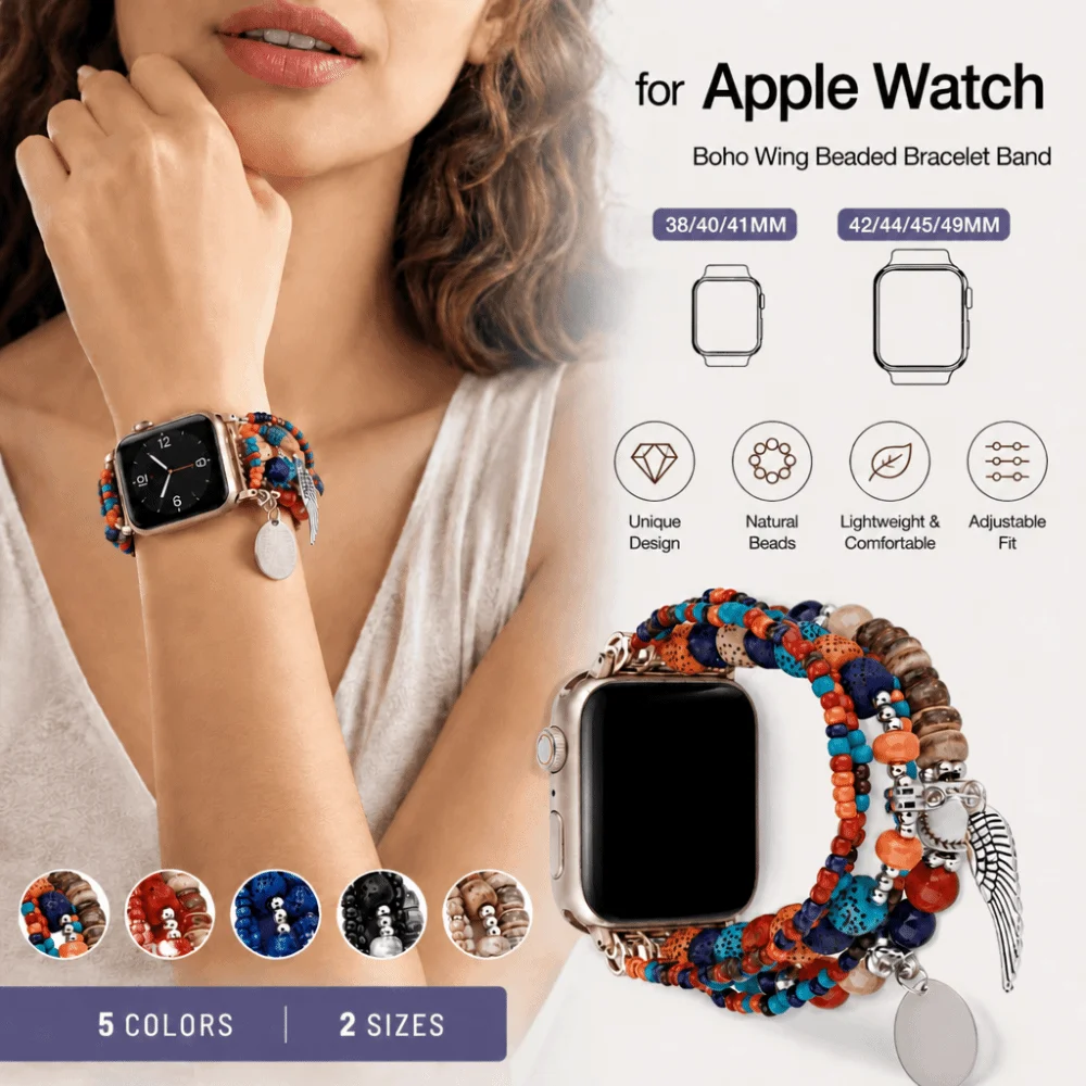 Beaded Watch Band for Apple 38-49mm Tassels Charm Elastic Beaded Band Wristband Beads Watch Chain for iwatch SE Ultra