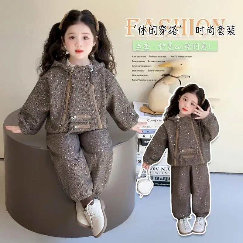 Hot Girl Thicken Hoodie Two-Piece Set Autumn Winter Tops Coat Pullover Pants Sportswear Child Kawaii Fashion New Casual Clothing