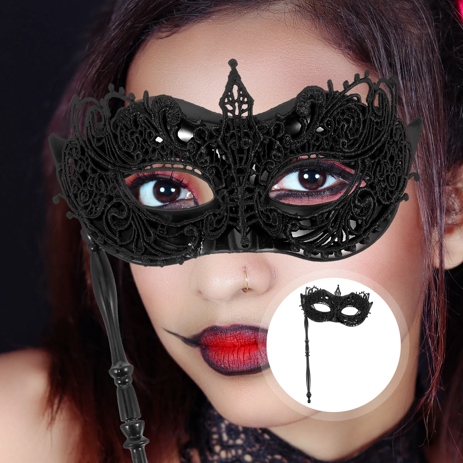 Lace Hand Mask Black Masquerade for Women with Stick Fancy Dress Masks Prop Cosplay Party Aldult Makeup