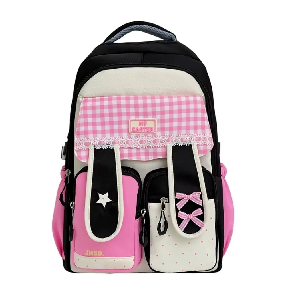 New Lace Detail Bunny Ear Backpack Bunny Ear Large Capacity Student Backpack Sweet Style Lightweight School Bag School Supplies