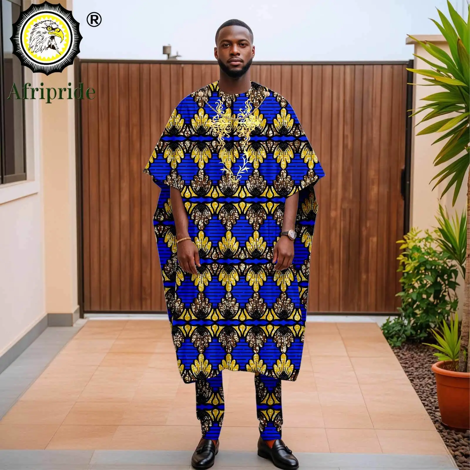 

African Clothes for Men Embroidery Chain Agbada Robes Shirts and Pants 3 Piece Set Print Outfits for Wedding Evening 2516115