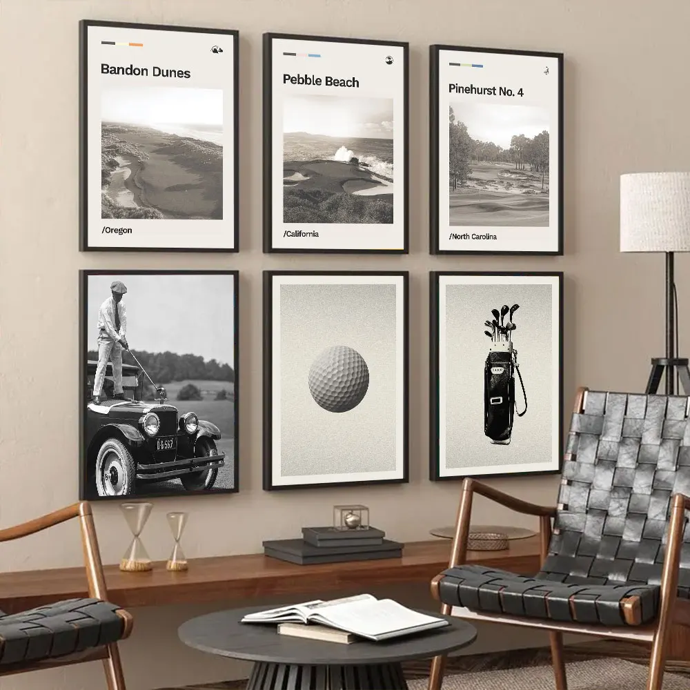 Póster de campo de Golf Retro, lienzo moderno de mediados de siglo, pintura impresa, arte de pared, dormitorio, estudio, sala de estar, decoración del hogar