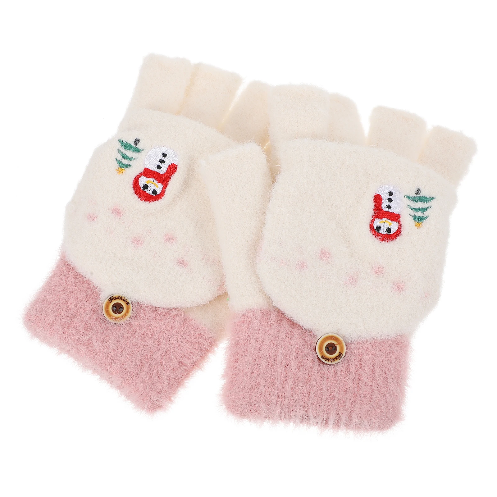 

Winter Warm Gloves Kids Toddler Half Finger Mittens Soft Acrylic Cartoon Pattern Fashion Children Gloves Elastic Fit