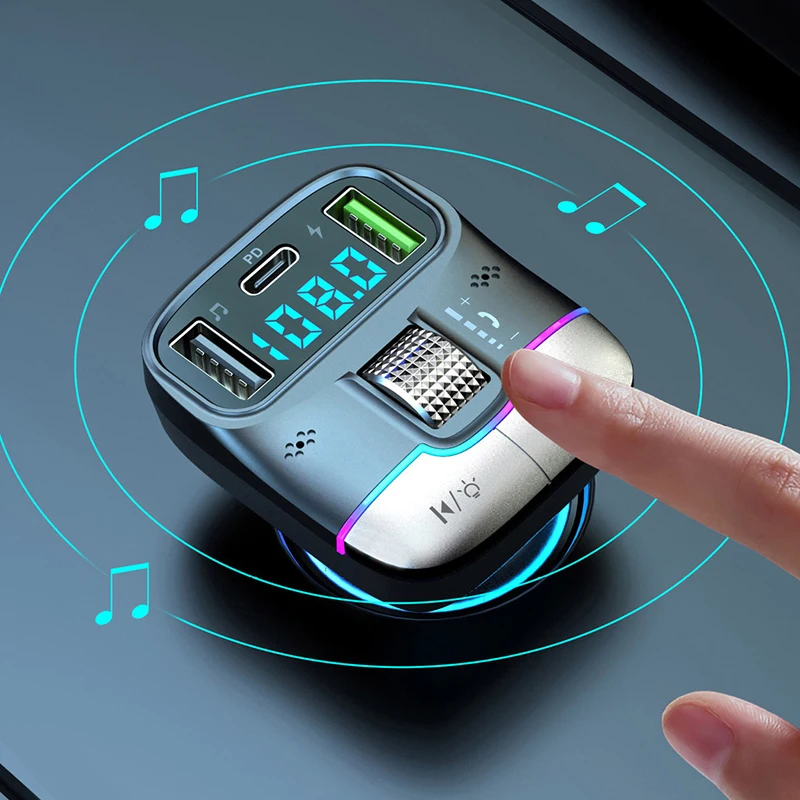 FM Transmitter Bluetooth Hands-Free Portable Car AUX Radio Modulator MP3 Player With Fast Charging Adapter Auto Accessories